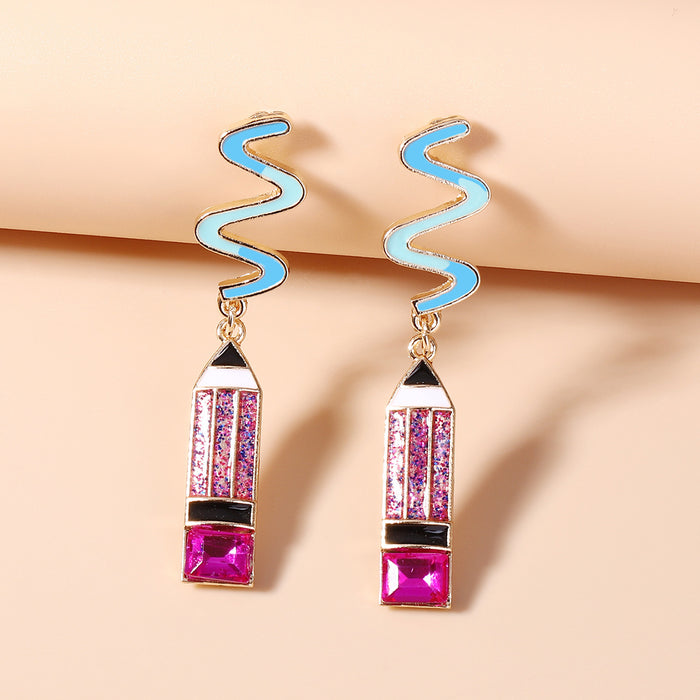 Wholesale long colored diamond pencil earrings alloy oil dripping crayon earrings
