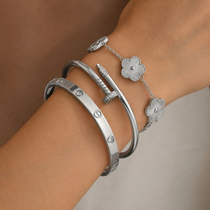 Wholesale Trendy Gold Tone Stainless Steel Bangle Bracelet Chic Jewelry Accessory