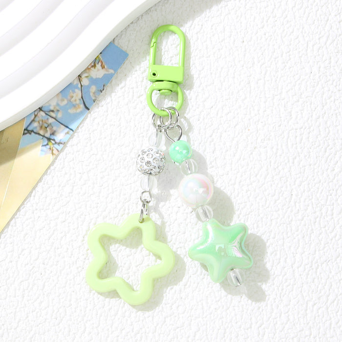 Wholesale Acrylic Star Keychain Black Handmade Beaded Bag Charm Fashion Accessory MOQ≥2
