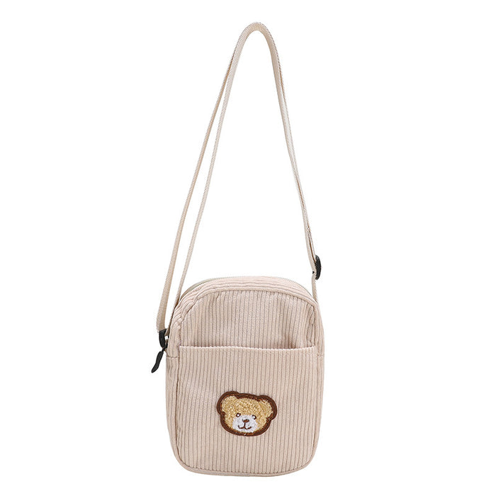 Wholesale Student Cute Bear Cartoon Corduroy Shoulder Bag