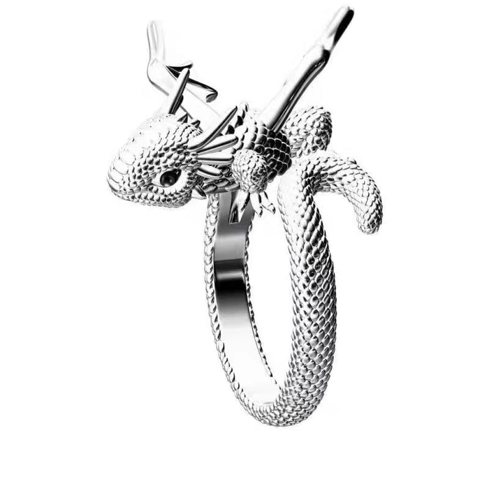 Wholesale Retro personality flying dragon shaped ring, niche design, cute ring, open index finger ring