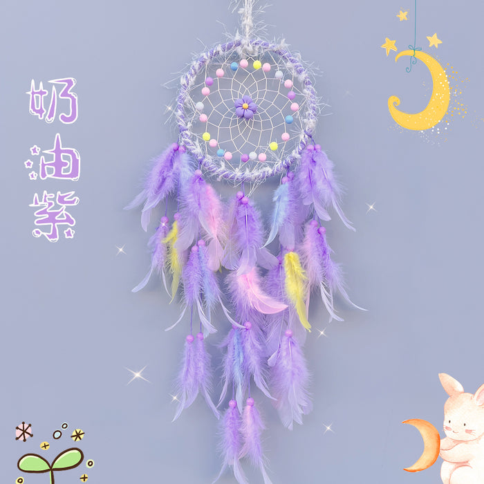 Wholesale Handwoven Dreamcatcher Hanging Decoration Cream Pink Floral Kids Room Home Decor MOQ≥2
