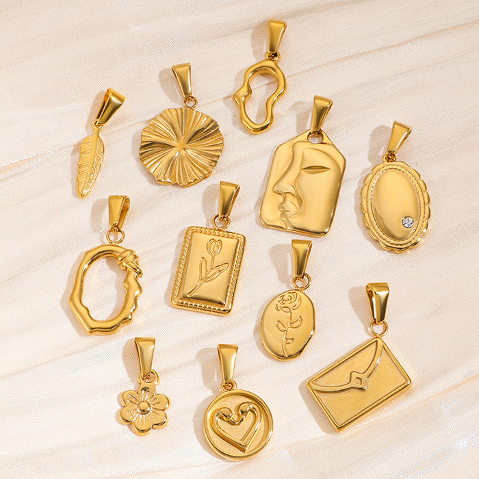 Wholesale 6pcs/set DIY Pendant Stainless Steel Plated 24K Gold Flower Heart  Geometric Jewelry Accessories