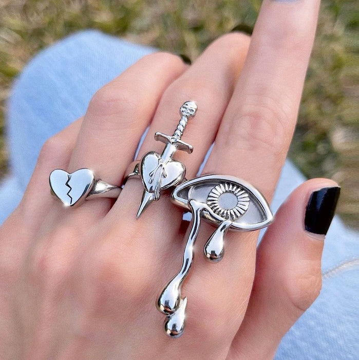 Wholesale Dark Retro Creative Spades a Card Ring Five-Piece Set Women' s Personalized Hand Accessories National Show Aliexpress Hot Selling