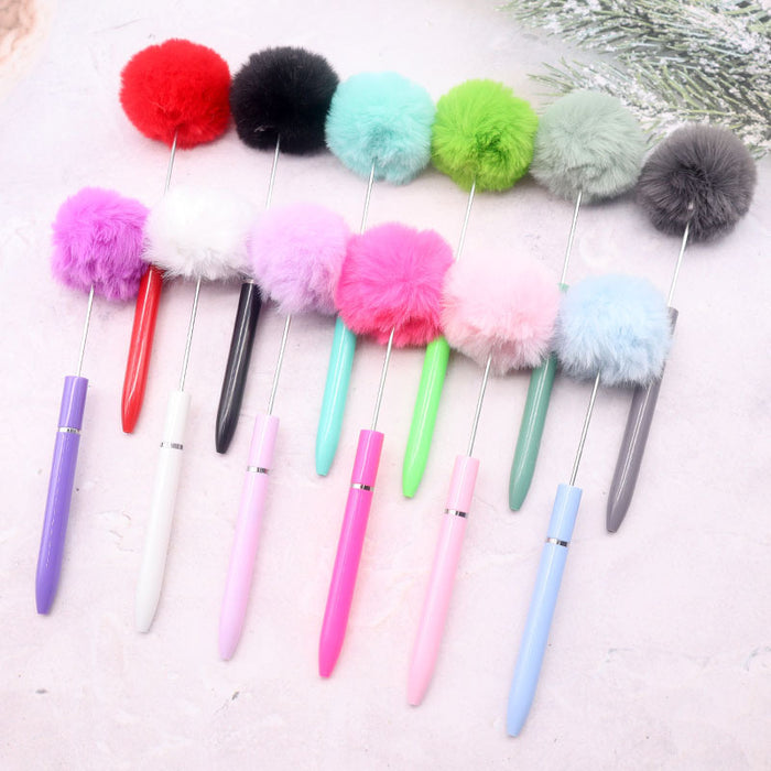 Wholesale Beadable Pens Leopard print Pom Pom Pen Fluffy Pens JDC-PN-ShuY006