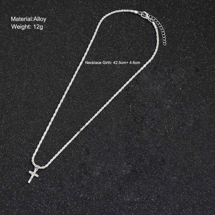 Wholesale Sparkling necklace, niche design, light luxury, high-end feel, square cross pendant necklace