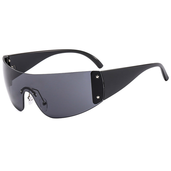 Wholesale Frameless one-piece sunglasses, pentagram sunglasses, sports glasses