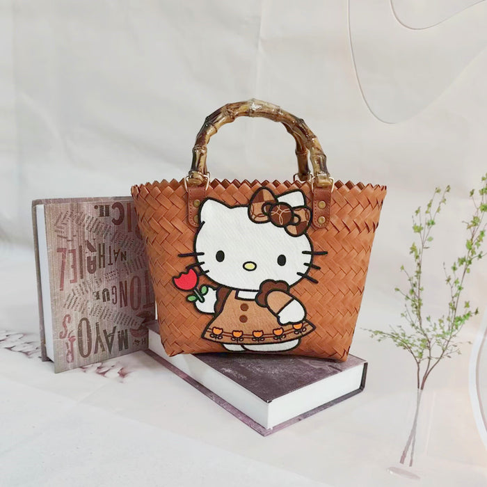 Wholesale Woven Basket Bag Shoulder Hand Bag Cute Rattan Cloth Cartoon Woven Bag