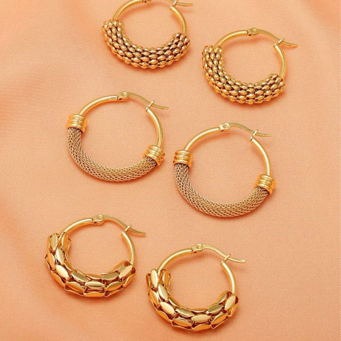 Wholesale Mesh Half Mesh Wrapped Stainless Steel Circle Woven Earrings JDC-ES-ChunLing001