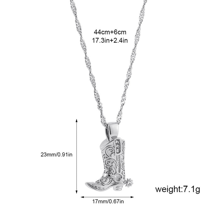 Wholesale Stainless Steel Zircon Necklace Western Denim Boots Carved  Pendant