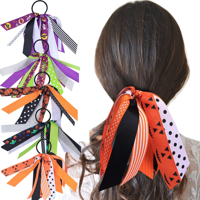 Wholesale Halloween Children's Streamers Pumpkin Pattern Rubber Band Hair Ring JDC-HS-QiuN003