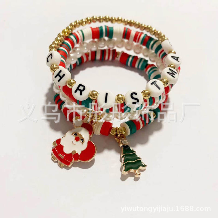 Wholesale Soft Clay Beaded Bracelet Christmas Tree Pearl Cartoon Sweet Versatile Bracelet Best Friend
