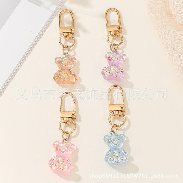 Wholesale A pack of 4 PCS Cute Cartoon AB Colorful Transparent Resin Bear Keychains