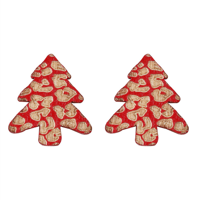 Wholesale Christmas Wood Carved Tree Earrings
