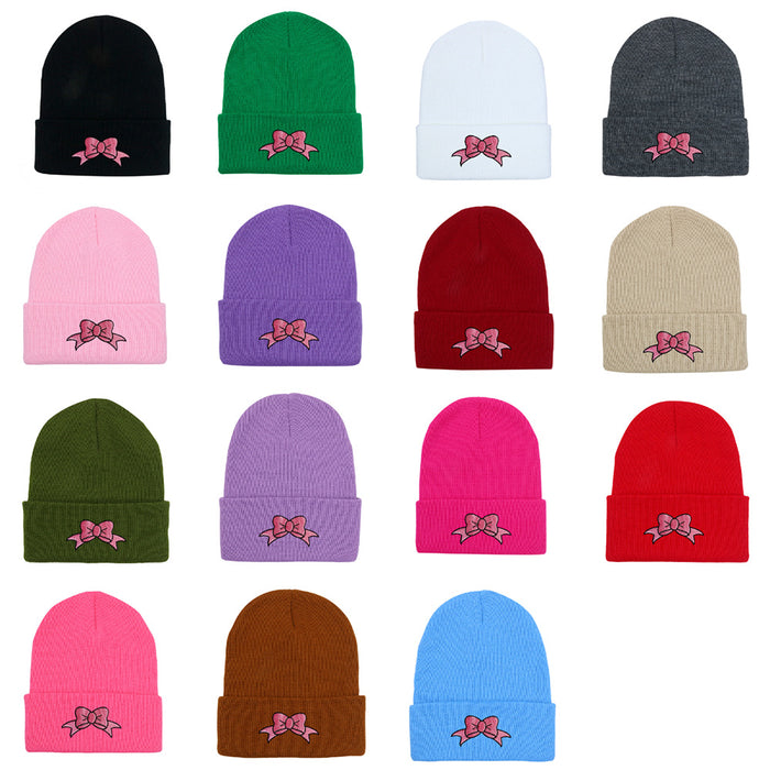 Wholesale Bow Embroidery Acrylic Knitted Hat JDC-FH-HaiPu009