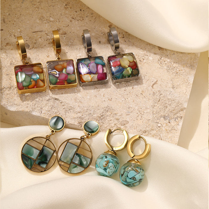 Wholesale 3pcs Turquoise Geometric Stainless Steel Earrings