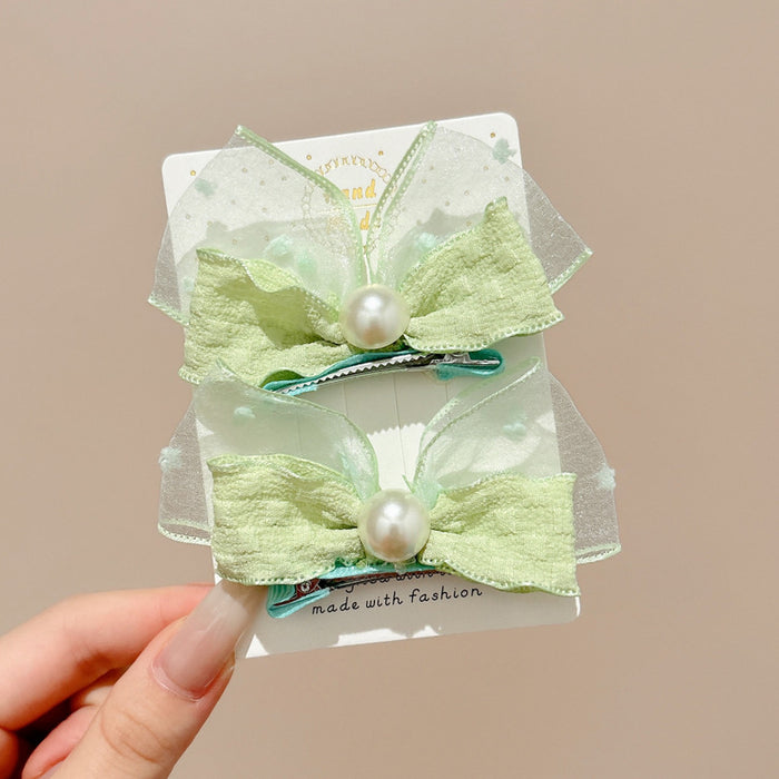 Wholesale Pearl three-dimensional bow hair clip, bubble gauze clip, cute duckbill clip for children, hair clip