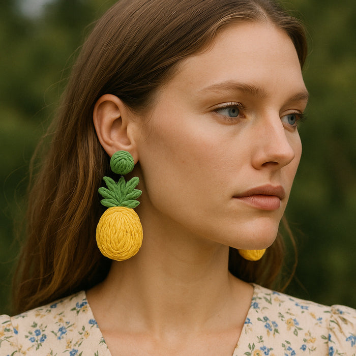 Wholesale dopamine earrings hand woven raffia pastoral flower fruit earrings women