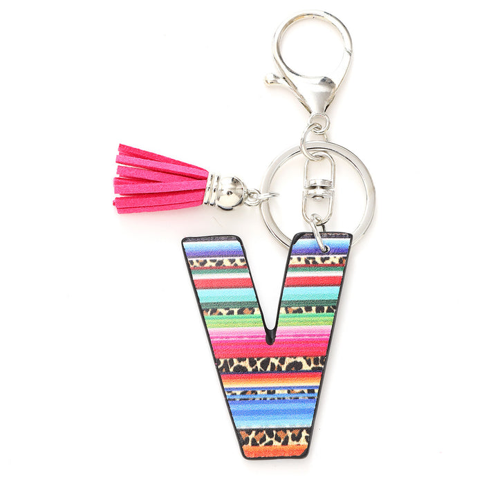 Wholesale Tassel Rainbow Letters Leopard Leather Keychain JDC-KC-YiTian016