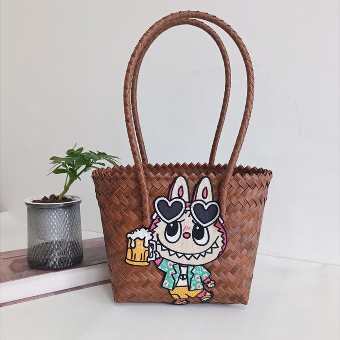 Wholesale Cartoon Woven Bag Large Capacity Work Bag Hand Woven Vegetable Basket Handbag