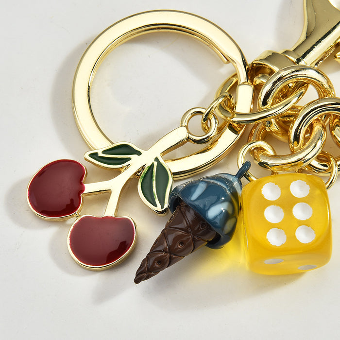 Wholesale Stylish Metal Bag Charm Keychain With Fruit Pattern And Alphabet Pendant For Car Keys And Bags