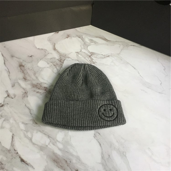 Wholesale Smiley Face Embroidery Solid Color Acrylic Knitted Wool Hat JDC-FH-YBQX006