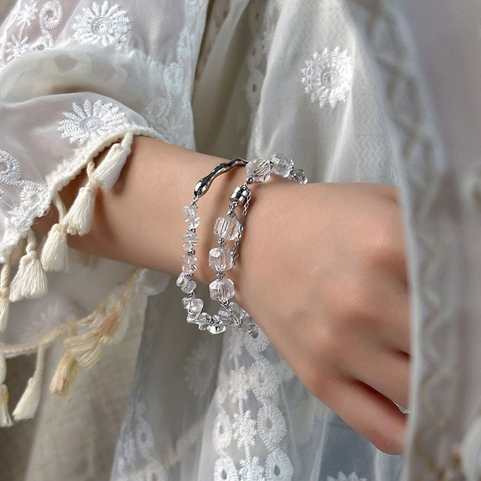 Wholesale Pure silver bracelet, female niche design, fashionable temperament, natural white crystal magnetic chain buckle bracelet