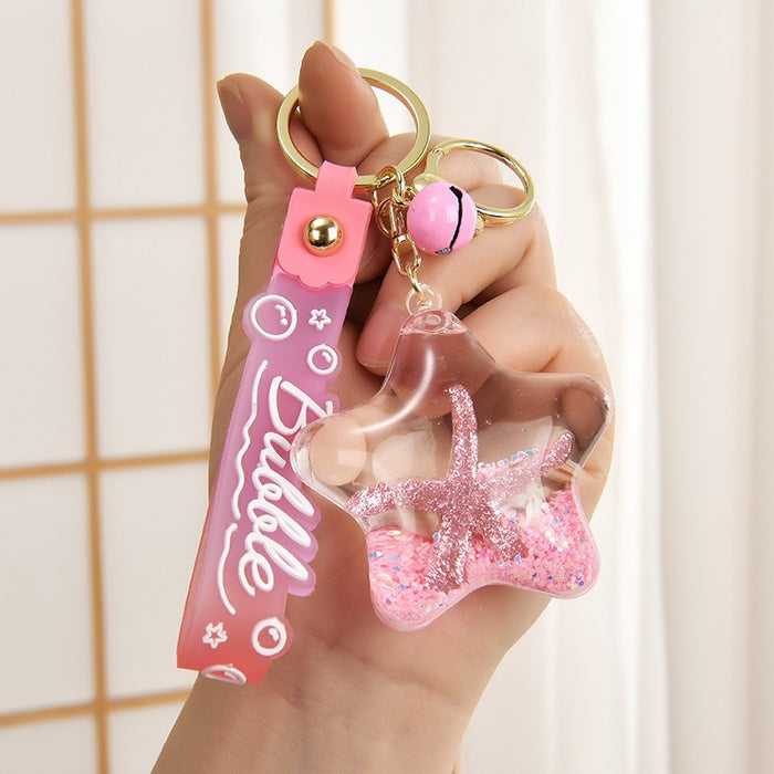 Wholesale Acrylic Oil-Filled,  Flowing Glitter Starfish Keychain