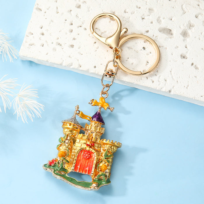 Wholesale Dreamy Fairy Tale Castle Keychain Zinc Alloy Blue Rhinestone Bag Charm