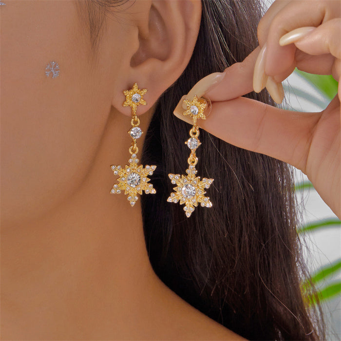 Wholesale Christmas inlaid zirconium snowflake tassel earrings imitation pearl earrings