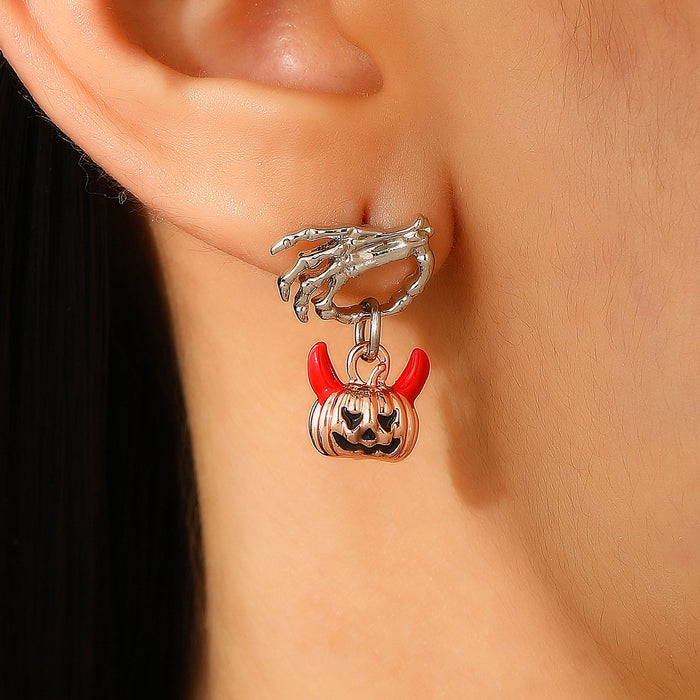Wholesale ghost hand pumpkin head earrings skeleton hand Halloween earrings