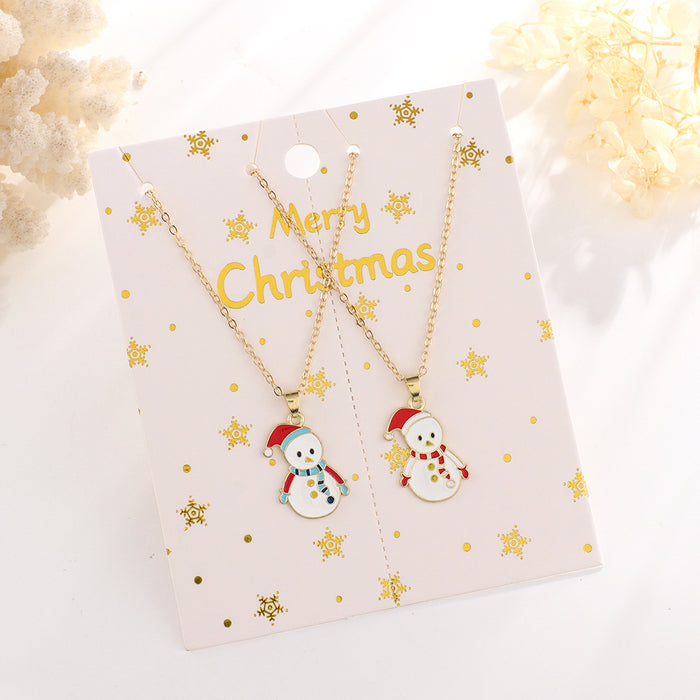 Wholesale Christmas Series Children' s Good Friend Necklace Set Snowman Christmas Tree Pendant Alloy Oil Dropping Cartoon Jewelry