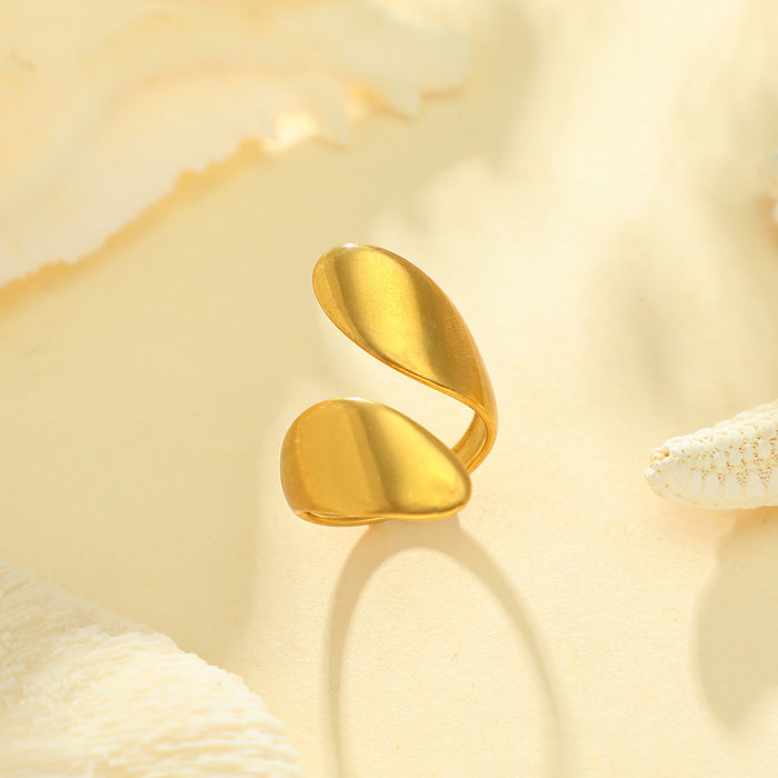 Wholesale Irregular stainless steel ring set with open water droplet geometric gold ring