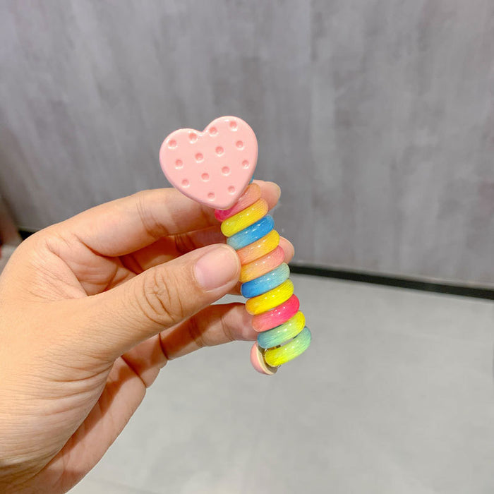 Wholesale Rainbow Children' s Phone Cord Hair Scrunchies Cute Cartoon Colorful Rubber Band