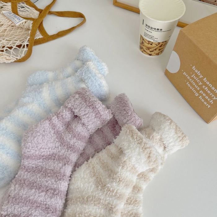 Wholesale Candy color striped lambswool socks