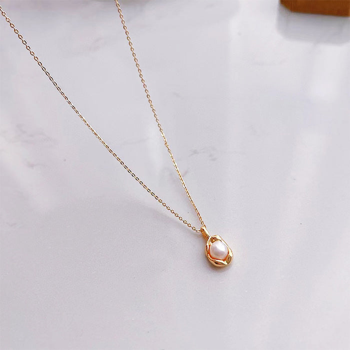 Wholesale  Freshwater Pearl Necklace Women's Small Gold Bean 14K Gold  Clavicle Chain