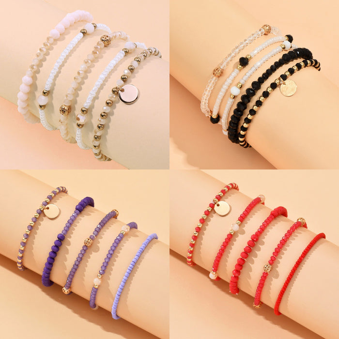 Wholesale Geometric Woven Glass Bead 5-Piece Bracelet Set Black White Jewelry Accessory MOQ≥2