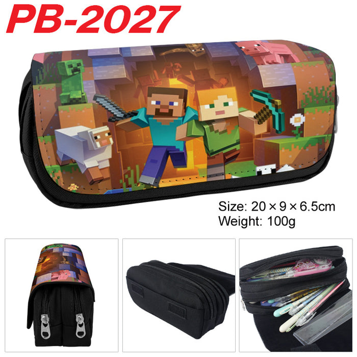 Wholesale Cartoon Game Themed Canvas Pencil Case Double Layer Zipper Large Capacity Student Stationery
