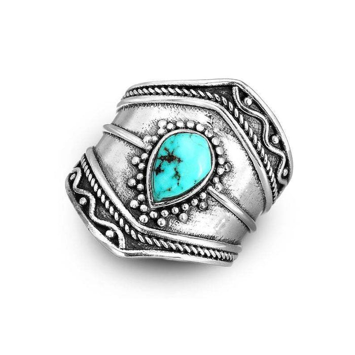 Wholesale Vintage turquoise irregular ring, personalized droplet shaped exaggerated accessory