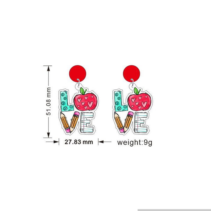 Wholesale Teacher' s Day glitter acrylic Apple Rainbow earrings
