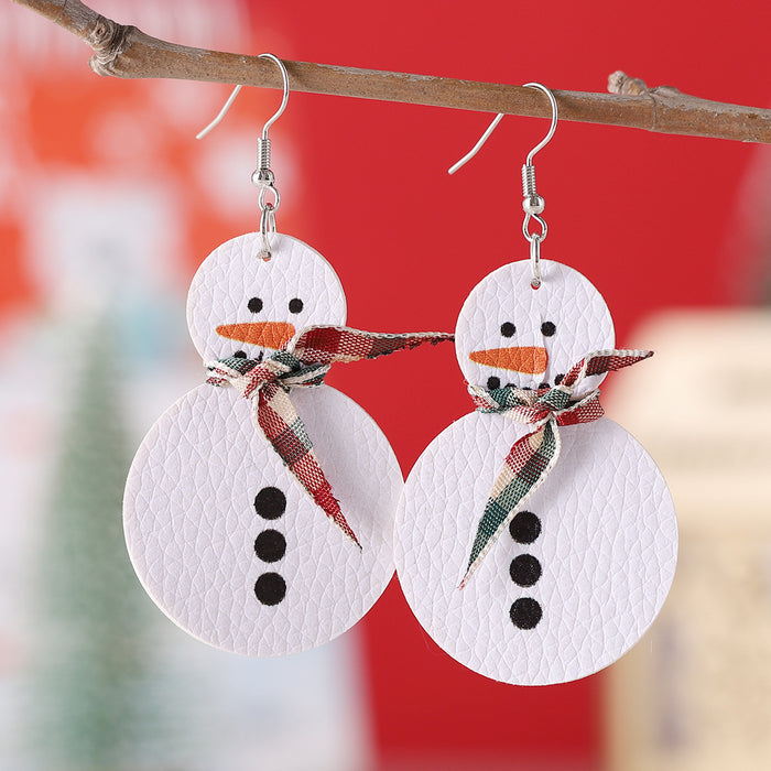 Wholesale Leather Christmas Snowman Drop Earrings Fashion Accessory Boutique Resale