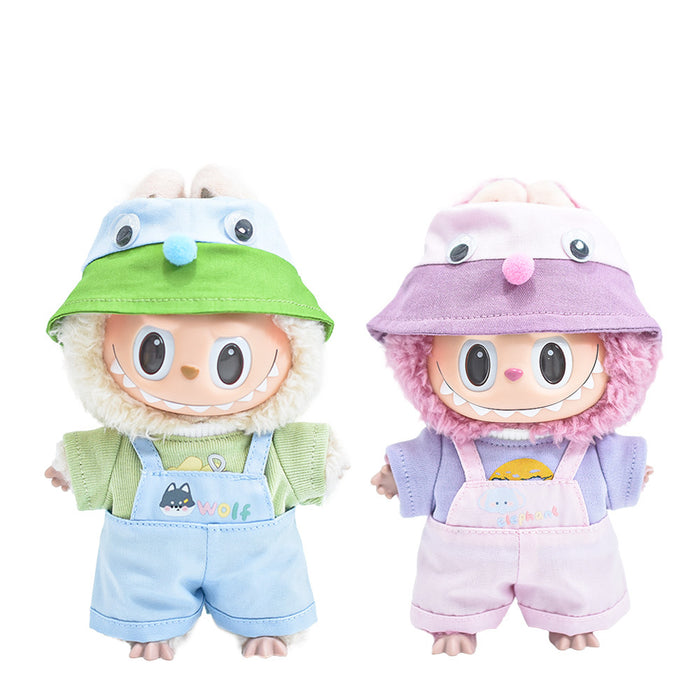 Wholesale Doll Clothes Sitting Party Dress-Up Overalls Fisherman Hat Set