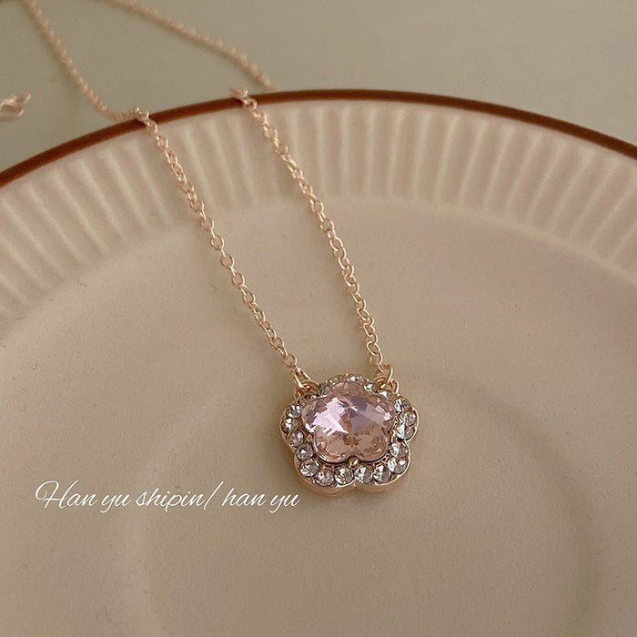 Wholesale Romantic cherry blossom necklace, pink crystal peach blossom pendant, collarbone chain, new versatile accessory