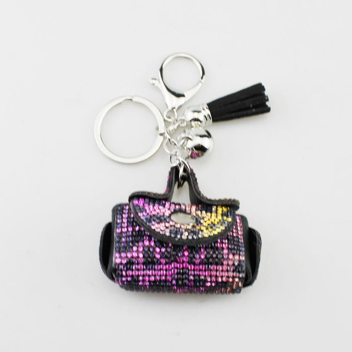 Wholesale Fashion Crystal Studded Print Coin Purse Keychain Bag Charm With Tassel