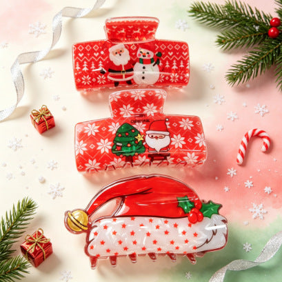 Wholesale Christmas PVC Hair Claw Clips Santa Gingerbread Snowman Holiday Hair Accessory Gift