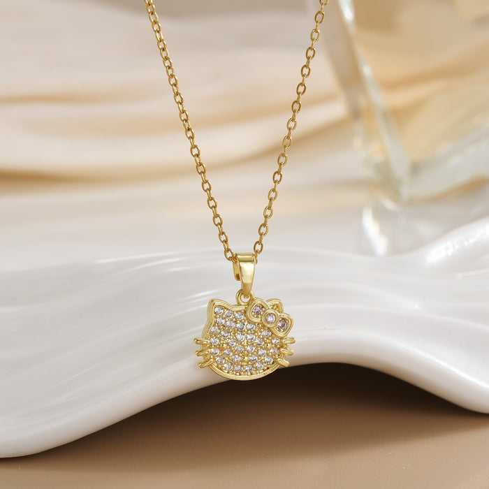 Wholesale Cat pendant micro-painted zircon copper gold-plated clavicle necklace