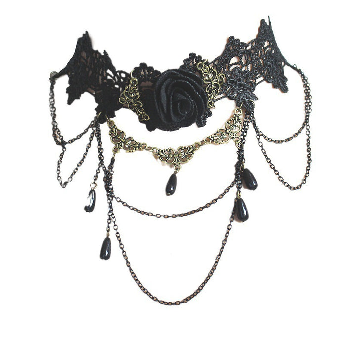 Wholesale Exaggerated Fashion Lace Necklace Black Rose Flower Neck Chain