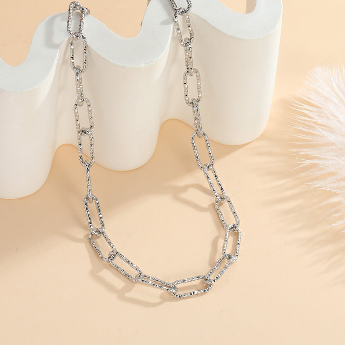 Wholesale 2Psc Embossed hip-hop versatile clavicle chain titanium steel necklace
