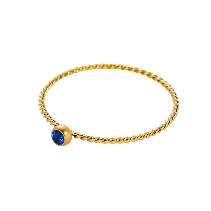 Wholesale Twisted ring with zircon ring stainless steel gold-plated birthstone twisted tail ring