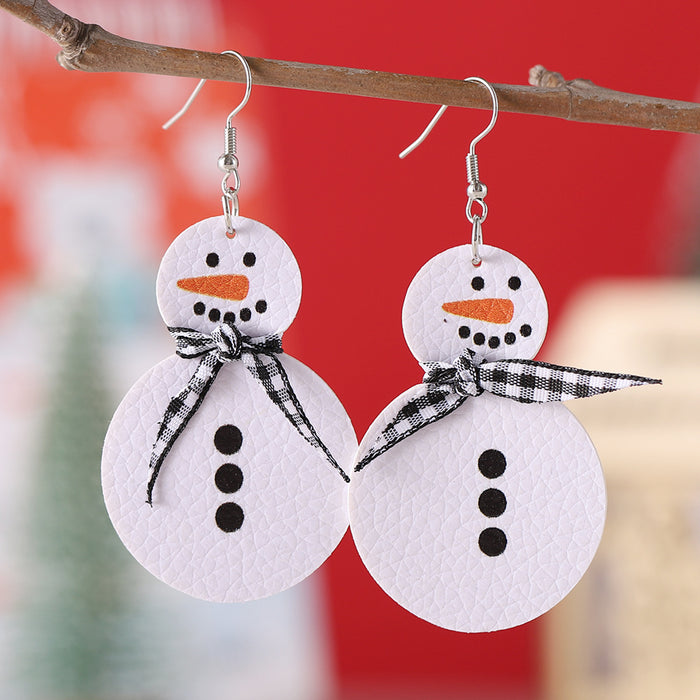 Wholesale Leather Christmas Snowman Drop Earrings Fashion Accessory Boutique Resale